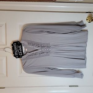 August Silk Medium Gray Blouse Long Sleeve Tuxedo Look